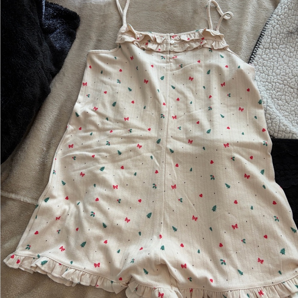 American Eagle Outfitters Cream Sleep Romper with Pink & Green Prints